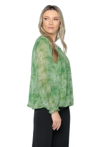 Bluza dama cu imprimeu 924, mâneci lungi vaporoase, Verde - Img 3