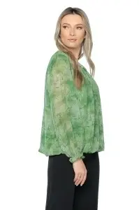 Bluza dama cu imprimeu 924, mâneci lungi vaporoase, Verde - Img 3