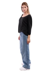 Bluza dama din tricot, maneca trei sferturi, Gri Inchis, One Size - Img 2