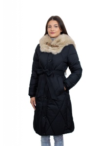 Geaca dama lunga cu blana 618 - Negru