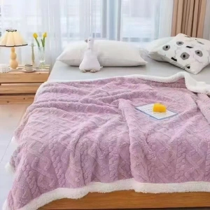 Pătură Cocolino cu Blăniță Uni, 200x230 cm, Model Tricotat , Lila