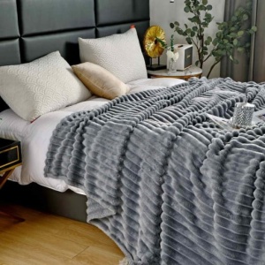 Patura cocolino cu dungi, 200x230cm - Culoare Gri - Img 2