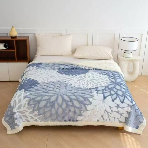 Patura Cocolino Dubla cu Blanita, Model Floral, 200 x230 cm, Albastru