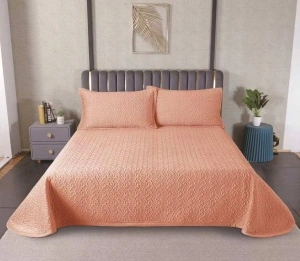 Set Cuvertură de Pat Matlasată/Catifelata din Microfibră, 3 Piese, 230x250 cm, Crem Rozaliu
