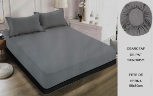 Set husa pat cu elastic si 2 fete de perna,180x200 cm - culoare Gri