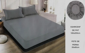 Set husa pat cu elastic si 2 fete de perna,180x200 cm - culoare Gri