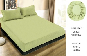 Set husa pat cu elastic si 2 fete de perna,180x200 cm - culoare Verde deschis