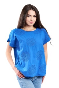 Tricou dama cu imprimeu floral 1055, Albastru, Marime Universala - Img 2