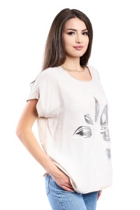Tricou dama, Flower, Bej, Marime Universala - Img 2