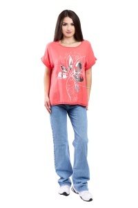 Tricou dama, Flower, Coral, Marime Universala