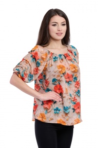 Bluza dama 933 - Crem/Portocaliu/Turcoaz - Img 3
