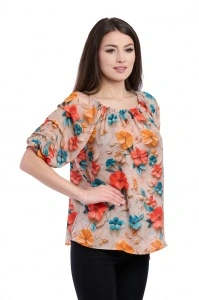 Bluza dama 933 - Crem/Portocaliu/Turcoaz - Img 3