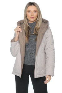 Geaca dama reversibila 2 fete, cu gluga, matlasata 2903, Maro Deschis-Crem - Img 6