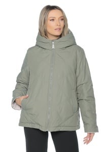 Geaca dama reversibila 2 fete, cu gluga, matlasata 2903, Verde-Crem