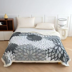 Patura Cocolino Dubla cu Blanita, Model Floral, 200 x230 cm, Gri