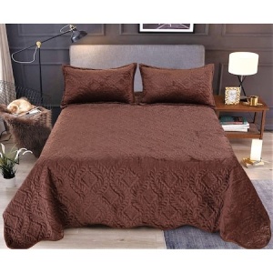 Set cuvertura pat matlasata, 3 piese, 220x220cm - Culoare Maro inchis