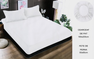 Set husa pat cu elastic si 2 fete de perna,180x200 cm - culoare Alba