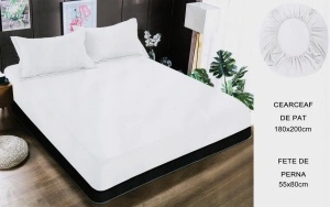 Set husa pat cu elastic si 2 fete de perna,180x200 cm - culoare Alba