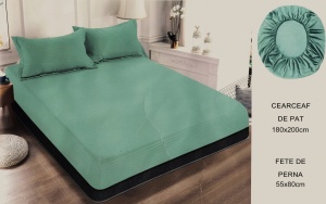 Set husa pat cu elastic si 2 fete de perna,180x200 cm - culoare Verde Pal