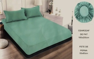 Set husa pat cu elastic si 2 fete de perna,180x200 cm - culoare Verde Pal