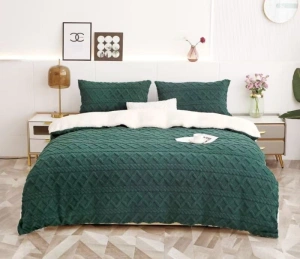 Set Lenjerie de Pat Cocolino Premium, 4 Piese, Model Tricotat, Verde
