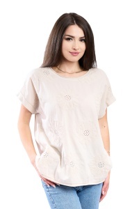 Tricou dama cu imprimeu floral 1055, Bej, Marime Universala - Img 2