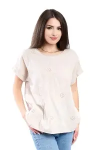 Tricou dama cu imprimeu floral 1055, Bej, Marime Universala - Img 2