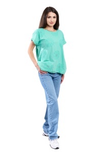 Tricou dama cu imprimeu floral 1055, Turcoaz, Marime Universala - Img 3