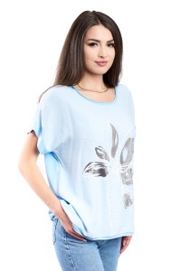 Tricou dama, Flower, Bleu, Marime Universala - Img 2