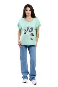 Tricou dama, Flower, Verde Deschis, Marime Universala