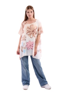 Bluza dama 8894, Bej/Alb, One Size