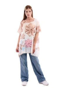 Bluza dama 8894, Bej/Alb, One Size