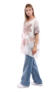 Bluza dama 8894, Gri/Alb, One Size - Img 2