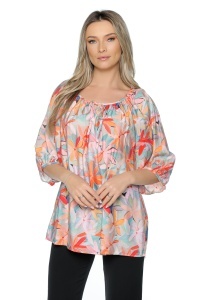 Bluză damă lejeră 701, mâneci 3/4 bufante, imprimeu Multicolor - Img 3