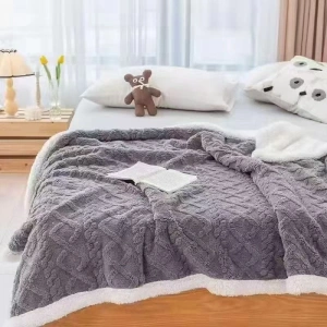 Pătură Cocolino cu Blăniță Uni, 200x230 cm, Model Tricotat , Gri
