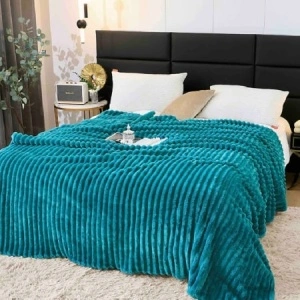 Patura cocolino cu dungi, 200x230cm - Culoare Verde Turcoaz - Img 2