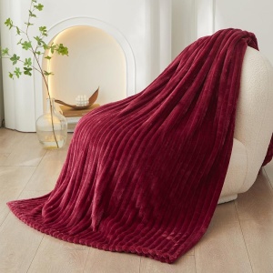 Patura cocolino cu dungi, 200x230cm - Culoare Visiniu - Img 4