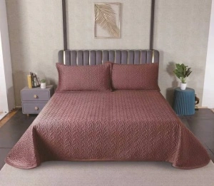 Set Cuvertură de Pat Matlasată/Catifelata din Microfibră, 3 Piese, 230x250 cm, Maro