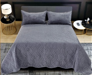 Set cuvertura pat matlasata, 3 piese, 220x220cm - Culoare Gri inchis