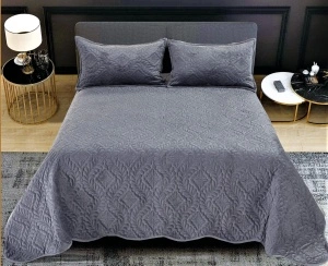 Set cuvertura pat matlasata, 3 piese, 220x220cm - Culoare Gri inchis