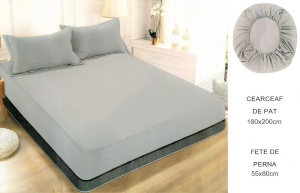 Set husa pat cu elastic si 2 fete de perna,180x200 cm - culoare Gri Argintiu