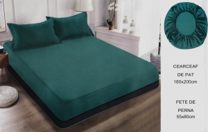 Set husa pat cu elastic si 2 fete de perna,180x200 cm - culoare Verde inchis