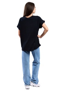 Tricou dama cu imprimeu floral 1055, Negru, Marime Universala - Img 3