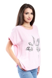 Tricou dama, Flower, Roz Pal, Marime Universala - Img 2
