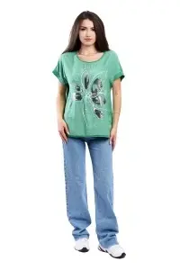 Tricou dama, Flower, Verde, Marime Universala