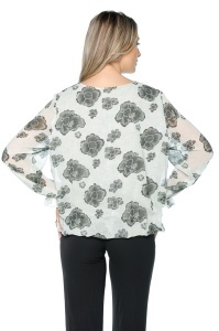 Bluza dama cu imprimeu 924, mâneci lungi vaporoase, Ivoire-Kaki - Img 6