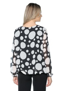 Bluza dama cu imprimeu 924, mâneci lungi vaporoase, Negru-Alb - Img 2