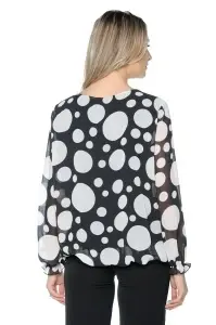 Bluza dama cu imprimeu 924, mâneci lungi vaporoase, Negru-Alb - Img 2