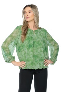 Bluza dama cu imprimeu 924, mâneci lungi vaporoase, Verde - Img 4