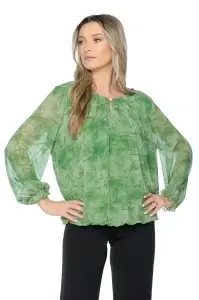 Bluza dama cu imprimeu 924, mâneci lungi vaporoase, Verde - Img 4